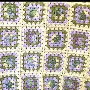 Crocheted Granny Square Afghan38 Inch Square Lilac Pale Green Aran One Of A Kind